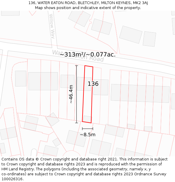 136, WATER EATON ROAD, BLETCHLEY, MILTON KEYNES, MK2 3AJ: Plot and title map