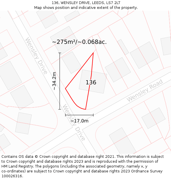 136, WENSLEY DRIVE, LEEDS, LS7 2LT: Plot and title map