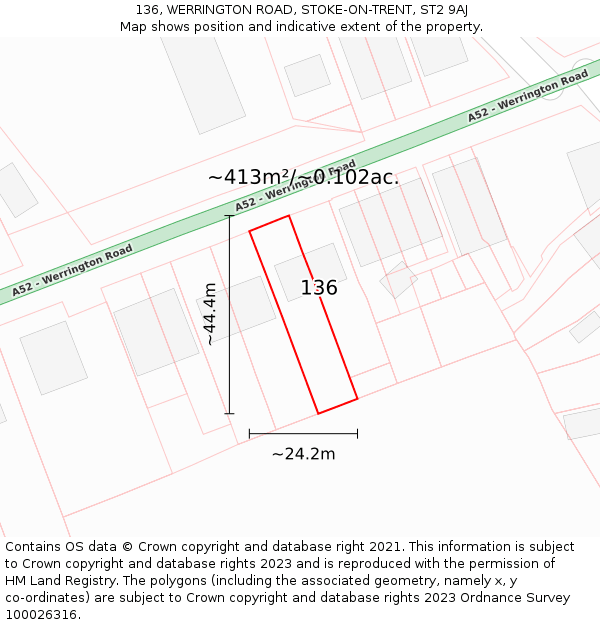 136, WERRINGTON ROAD, STOKE-ON-TRENT, ST2 9AJ: Plot and title map