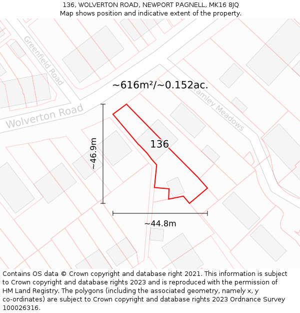 136, WOLVERTON ROAD, NEWPORT PAGNELL, MK16 8JQ: Plot and title map