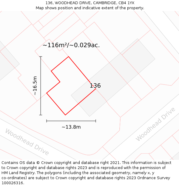 136, WOODHEAD DRIVE, CAMBRIDGE, CB4 1YX: Plot and title map