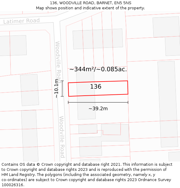 136, WOODVILLE ROAD, BARNET, EN5 5NS: Plot and title map