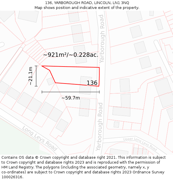 136, YARBOROUGH ROAD, LINCOLN, LN1 3NQ: Plot and title map