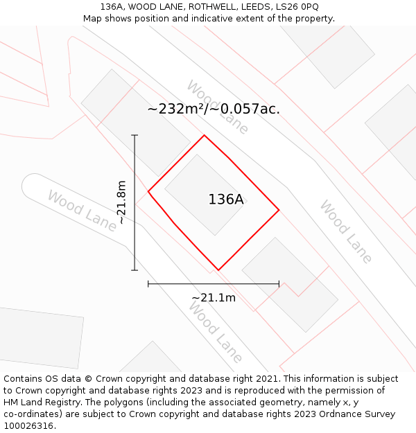 136A, WOOD LANE, ROTHWELL, LEEDS, LS26 0PQ: Plot and title map