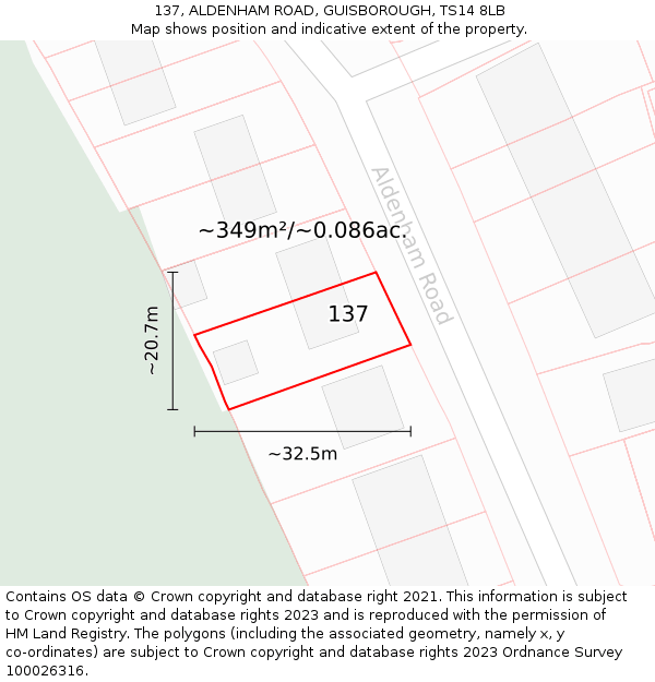 137, ALDENHAM ROAD, GUISBOROUGH, TS14 8LB: Plot and title map