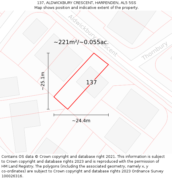 137, ALDWICKBURY CRESCENT, HARPENDEN, AL5 5SS: Plot and title map