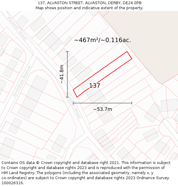 137, ALVASTON STREET, ALVASTON, DERBY, DE24 0PB: Plot and title map