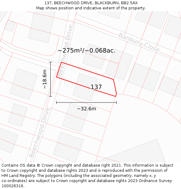 137, BEECHWOOD DRIVE, BLACKBURN, BB2 5AX: Plot and title map