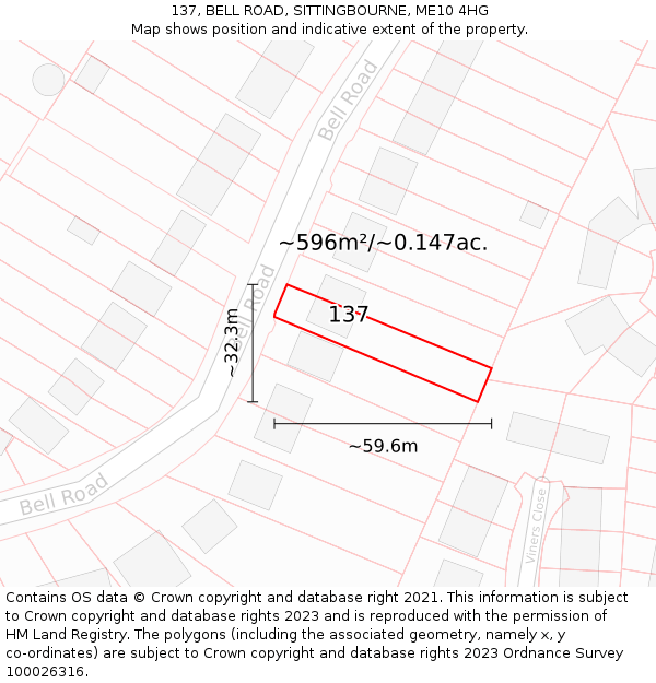 137, BELL ROAD, SITTINGBOURNE, ME10 4HG: Plot and title map