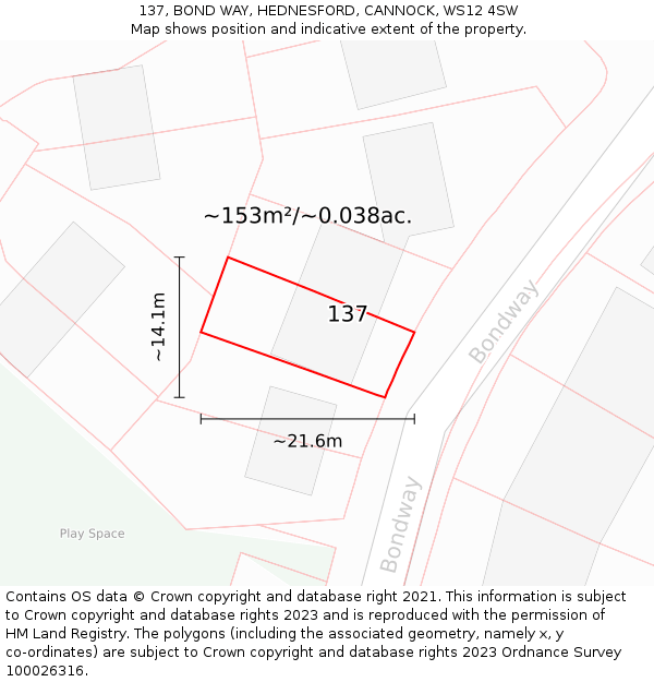 137, BOND WAY, HEDNESFORD, CANNOCK, WS12 4SW: Plot and title map