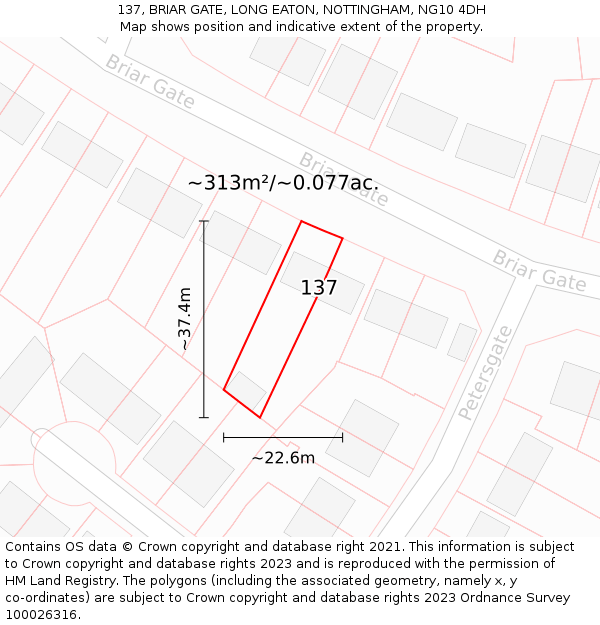 137, BRIAR GATE, LONG EATON, NOTTINGHAM, NG10 4DH: Plot and title map