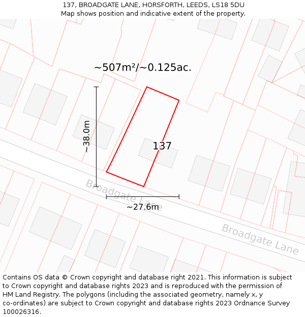 137, BROADGATE LANE, HORSFORTH, LEEDS, LS18 5DU: Plot and title map