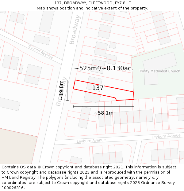 137, BROADWAY, FLEETWOOD, FY7 8HE: Plot and title map