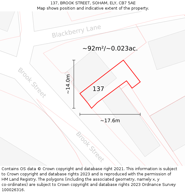 137, BROOK STREET, SOHAM, ELY, CB7 5AE: Plot and title map