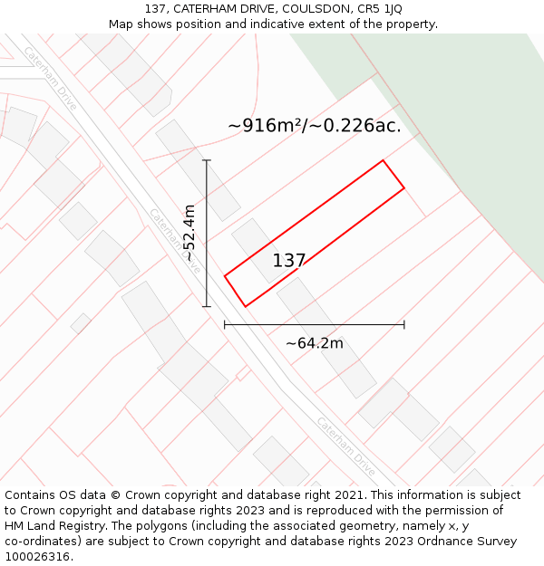 137, CATERHAM DRIVE, COULSDON, CR5 1JQ: Plot and title map