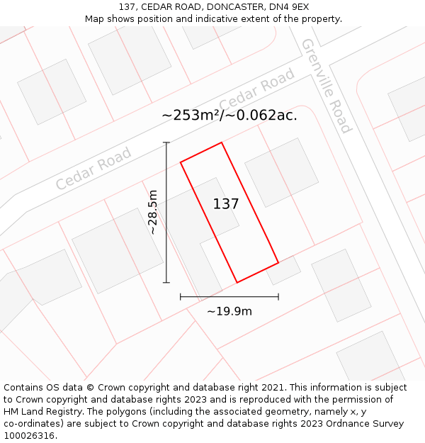 137, CEDAR ROAD, DONCASTER, DN4 9EX: Plot and title map