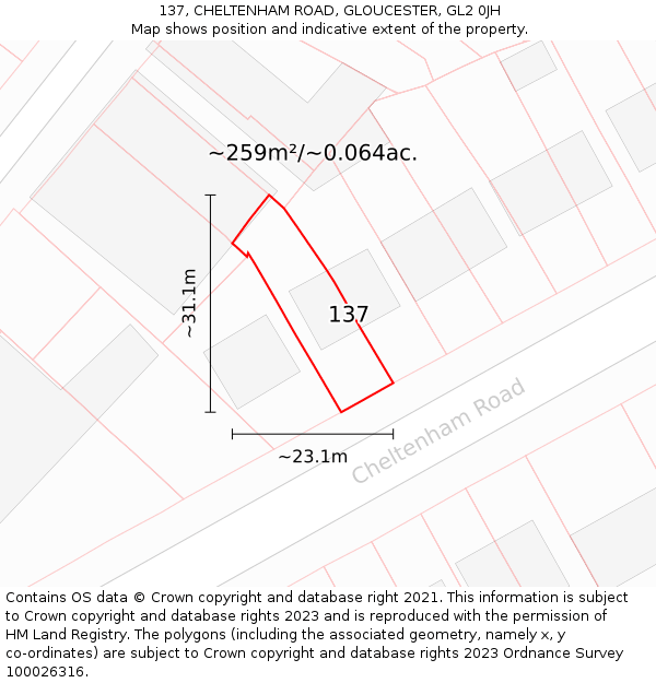 137, CHELTENHAM ROAD, GLOUCESTER, GL2 0JH: Plot and title map