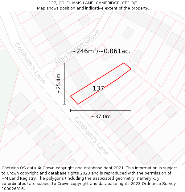 137, COLDHAMS LANE, CAMBRIDGE, CB1 3JB: Plot and title map