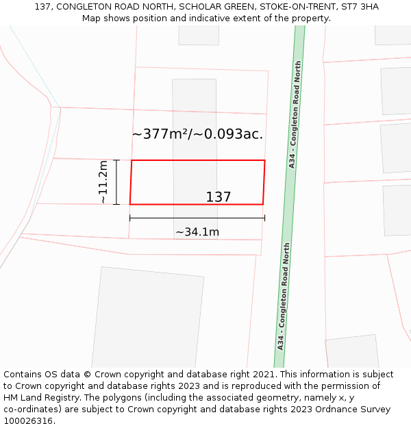 137, CONGLETON ROAD NORTH, SCHOLAR GREEN, STOKE-ON-TRENT, ST7 3HA: Plot and title map