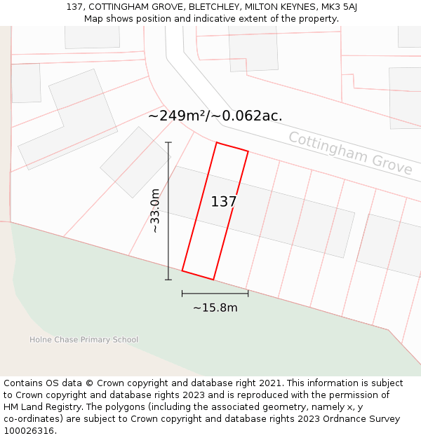 137, COTTINGHAM GROVE, BLETCHLEY, MILTON KEYNES, MK3 5AJ: Plot and title map