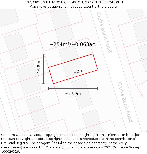 137, CROFTS BANK ROAD, URMSTON, MANCHESTER, M41 0UU: Plot and title map