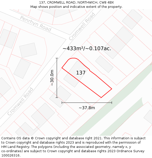 137, CROMWELL ROAD, NORTHWICH, CW8 4BX: Plot and title map
