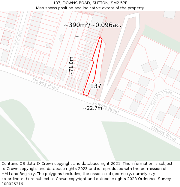 137, DOWNS ROAD, SUTTON, SM2 5PR: Plot and title map