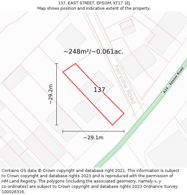 137, EAST STREET, EPSOM, KT17 1EJ: Plot and title map