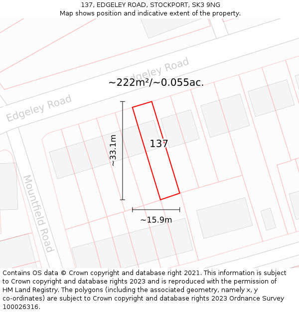 137, EDGELEY ROAD, STOCKPORT, SK3 9NG: Plot and title map