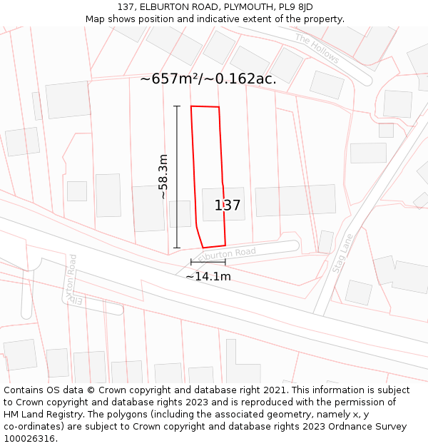 137, ELBURTON ROAD, PLYMOUTH, PL9 8JD: Plot and title map