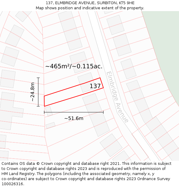 137, ELMBRIDGE AVENUE, SURBITON, KT5 9HE: Plot and title map