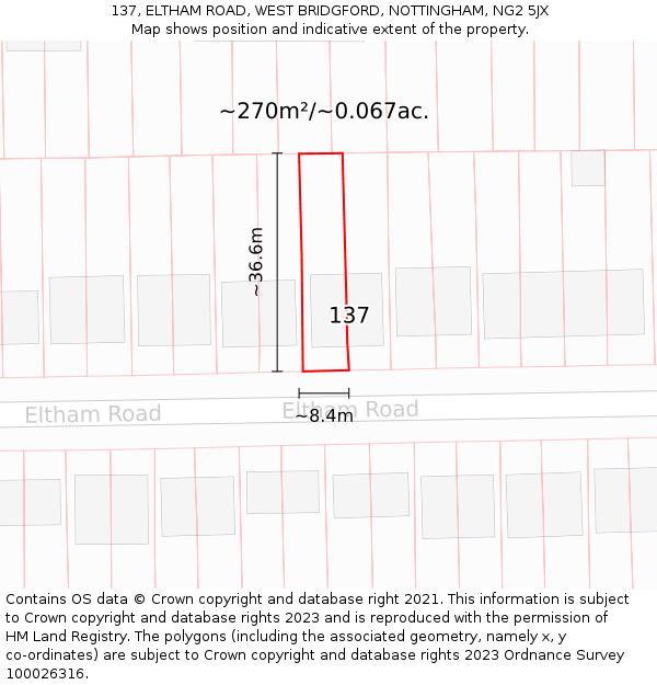 137, ELTHAM ROAD, WEST BRIDGFORD, NOTTINGHAM, NG2 5JX: Plot and title map