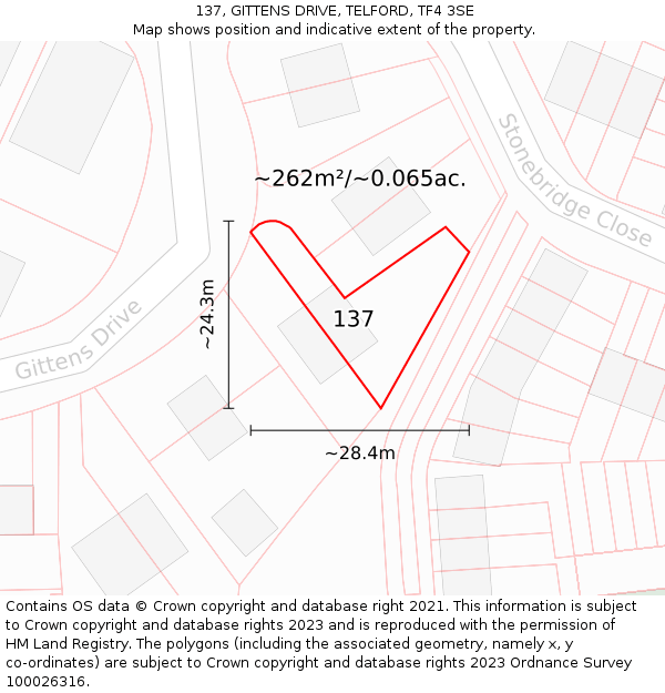 137, GITTENS DRIVE, TELFORD, TF4 3SE: Plot and title map