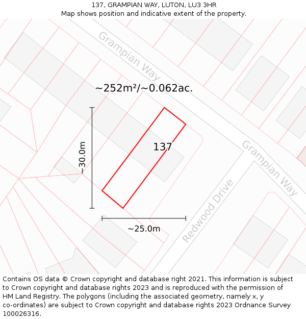 137, GRAMPIAN WAY, LUTON, LU3 3HR: Plot and title map