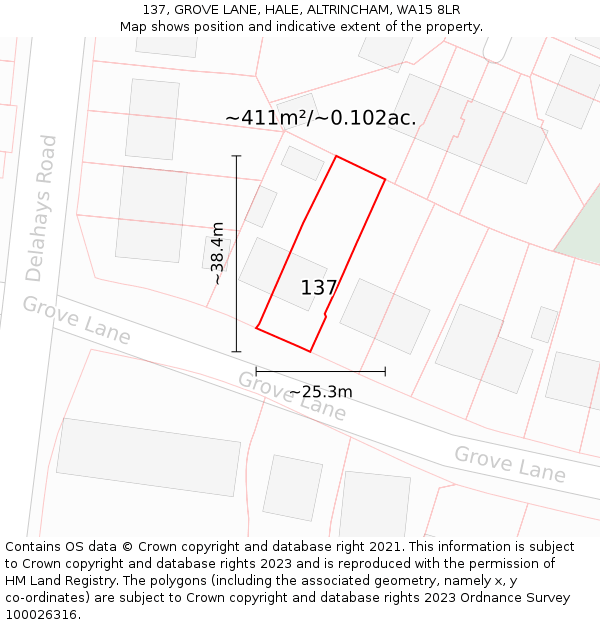 137, GROVE LANE, HALE, ALTRINCHAM, WA15 8LR: Plot and title map