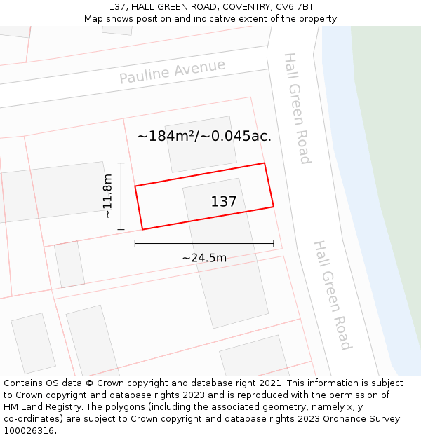 137, HALL GREEN ROAD, COVENTRY, CV6 7BT: Plot and title map