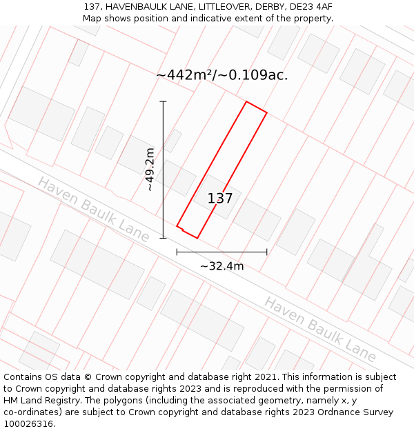 137, HAVENBAULK LANE, LITTLEOVER, DERBY, DE23 4AF: Plot and title map