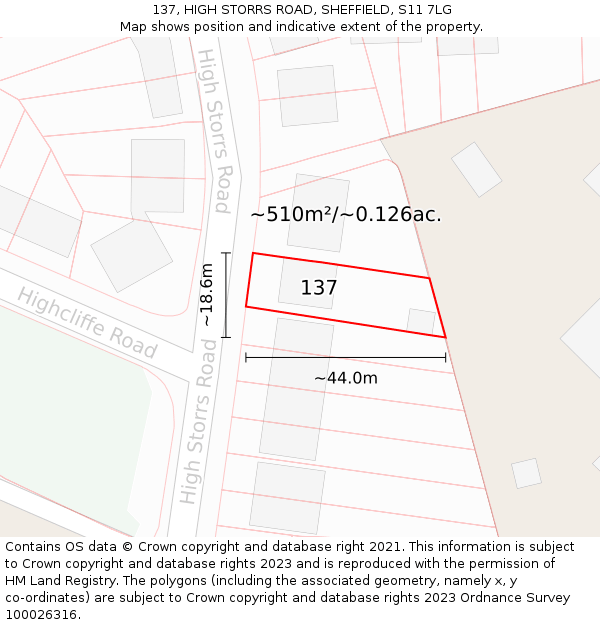 137, HIGH STORRS ROAD, SHEFFIELD, S11 7LG: Plot and title map