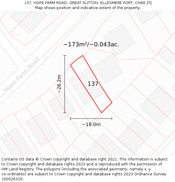 137, HOPE FARM ROAD, GREAT SUTTON, ELLESMERE PORT, CH66 2TJ: Plot and title map