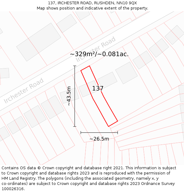 137, IRCHESTER ROAD, RUSHDEN, NN10 9QX: Plot and title map