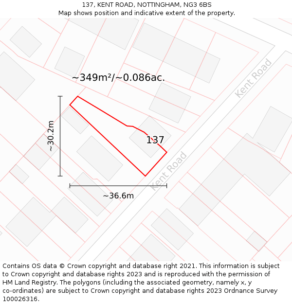 137, KENT ROAD, NOTTINGHAM, NG3 6BS: Plot and title map