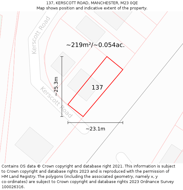 137, KERSCOTT ROAD, MANCHESTER, M23 0QE: Plot and title map