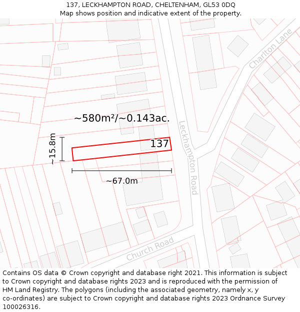 137, LECKHAMPTON ROAD, CHELTENHAM, GL53 0DQ: Plot and title map