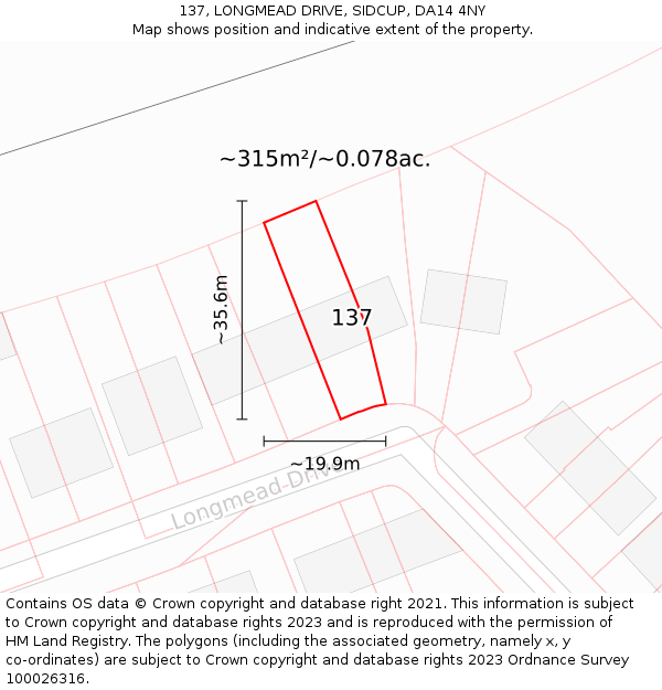 137, LONGMEAD DRIVE, SIDCUP, DA14 4NY: Plot and title map