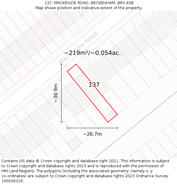 137, MACKENZIE ROAD, BECKENHAM, BR3 4SB: Plot and title map
