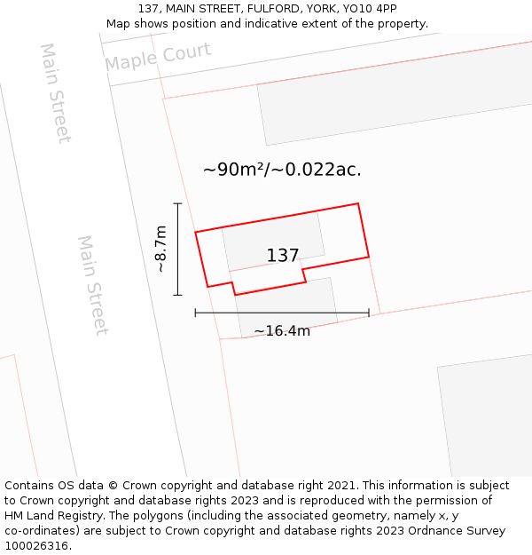 137, MAIN STREET, FULFORD, YORK, YO10 4PP: Plot and title map