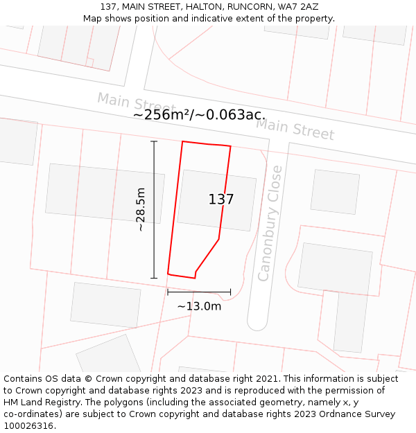 137, MAIN STREET, HALTON, RUNCORN, WA7 2AZ: Plot and title map