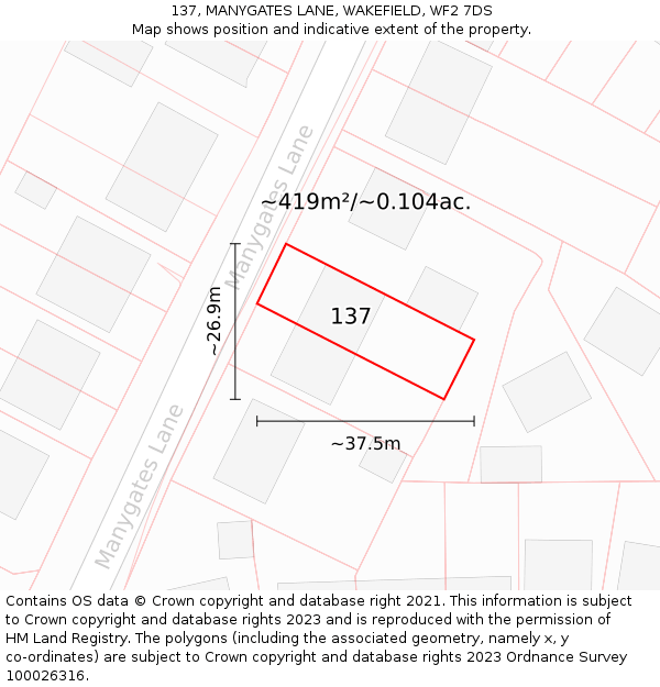 137, MANYGATES LANE, WAKEFIELD, WF2 7DS: Plot and title map