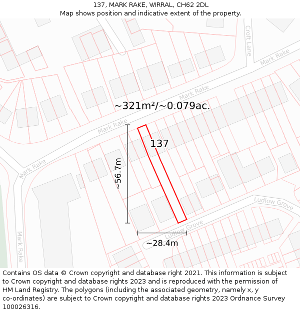 137, MARK RAKE, WIRRAL, CH62 2DL: Plot and title map