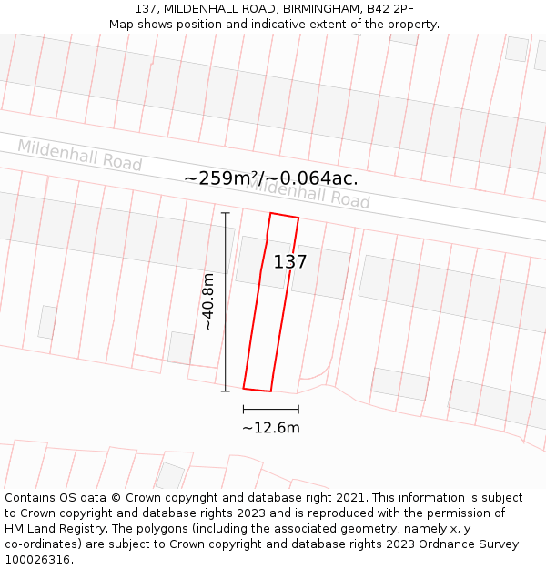 137, MILDENHALL ROAD, BIRMINGHAM, B42 2PF: Plot and title map